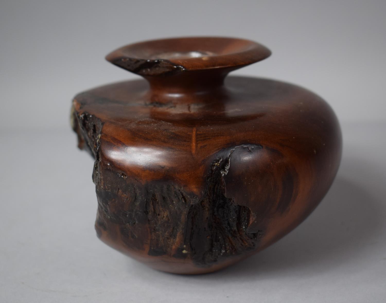 A Turned Wooden Vase with Glass Liner Formed From California Red Wood Burl, 14cm Diameter - Image 3 of 4