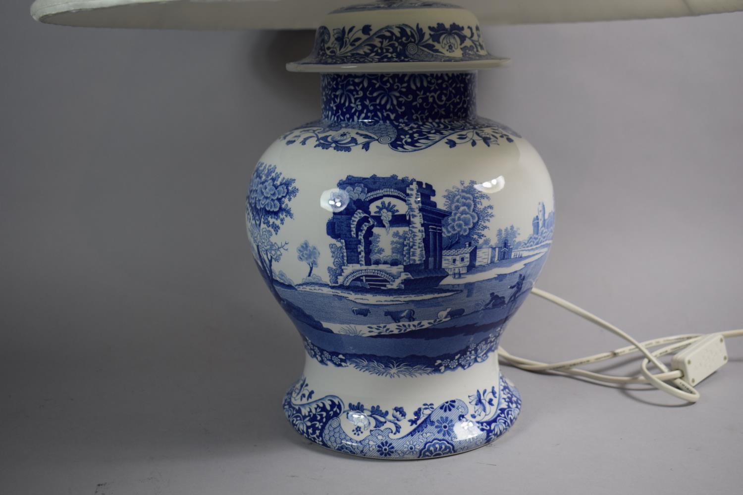 A Modern Copeland Spode Italian Blue and White Table Lamp and Shade, 55cm high - Image 2 of 4