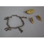 A Damascene Small Dish on Circular Feet with Similar Brooch Together with a Continental Silver
