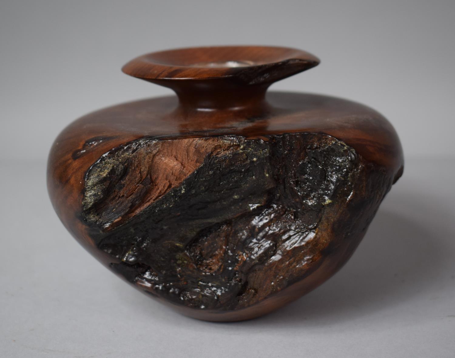 A Turned Wooden Vase with Glass Liner Formed From California Red Wood Burl, 14cm Diameter - Image 2 of 4