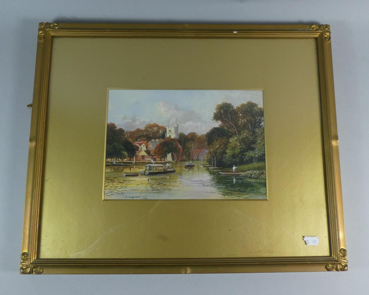 A Framed Watercolour by G Ingham 1919, River Scene, 26cm Wide