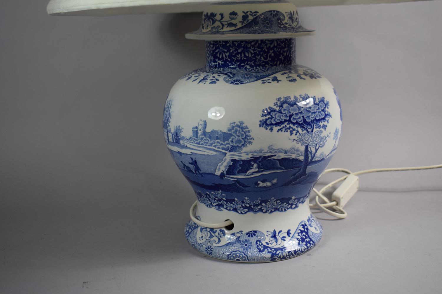 A Modern Copeland Spode Italian Blue and White Table Lamp and Shade, 55cm high - Image 3 of 4