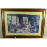 A Modern Framed Victorian Print of Farming Family at Table, 58cm Wide