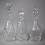 A Collection of Three Cut Glass Mallet Decanters, The Tallest 33cm High