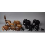 A Collection of Various Carved Wooden and Ebony Animals to Include Elephants and Antelope etc