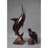 A Carved Wooden Study of an Eagle and a Swordfish, Swordfish 45.5cm High