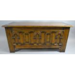 A Nice Quality Mid 20th Century Oak Coffer Chest with Panelled and Carved Front, 112cm Wide