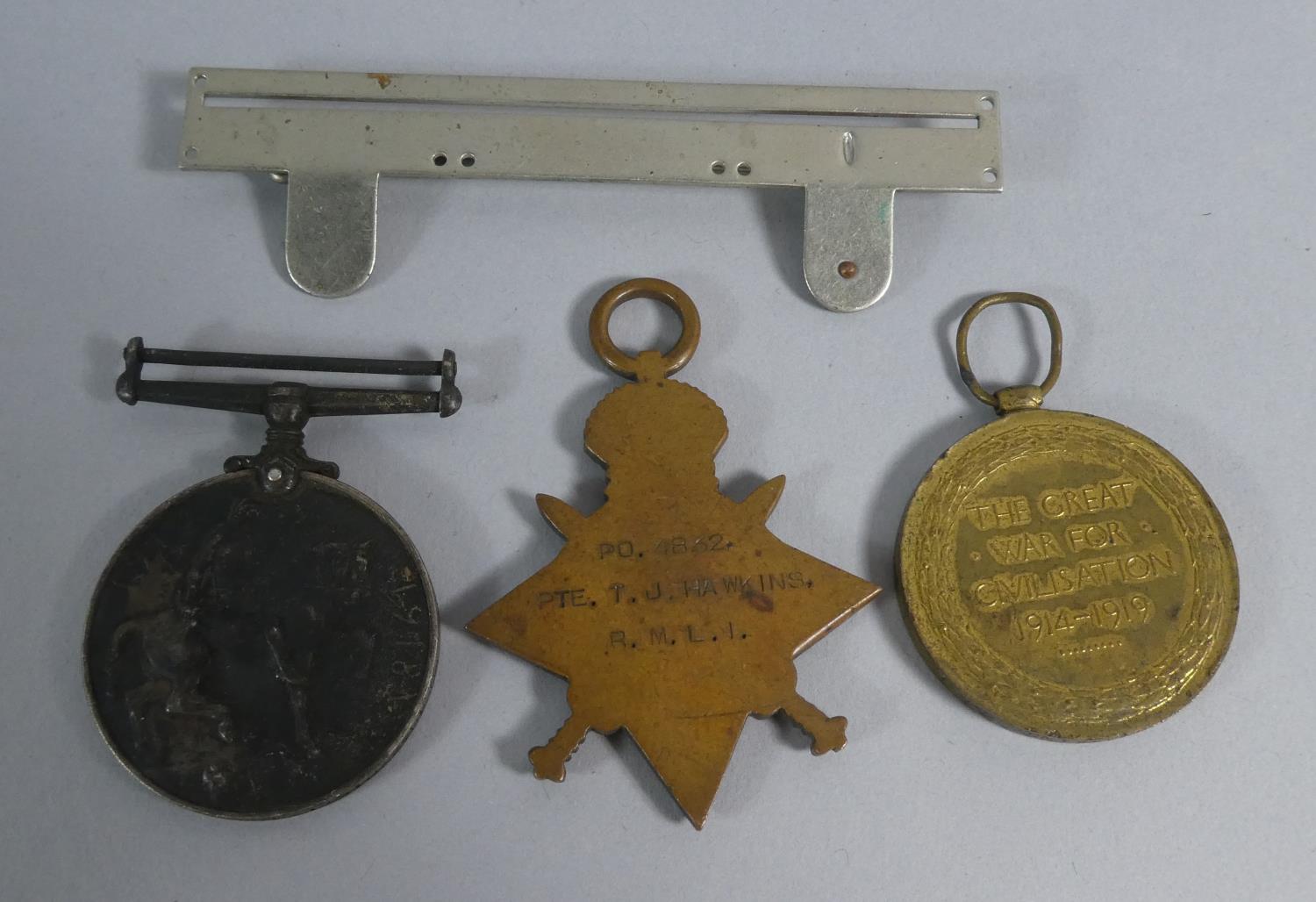 A Collection of Three WWI Medals Awarded to Private T J Hawkins RMLI, no. P04832 - Image 2 of 2