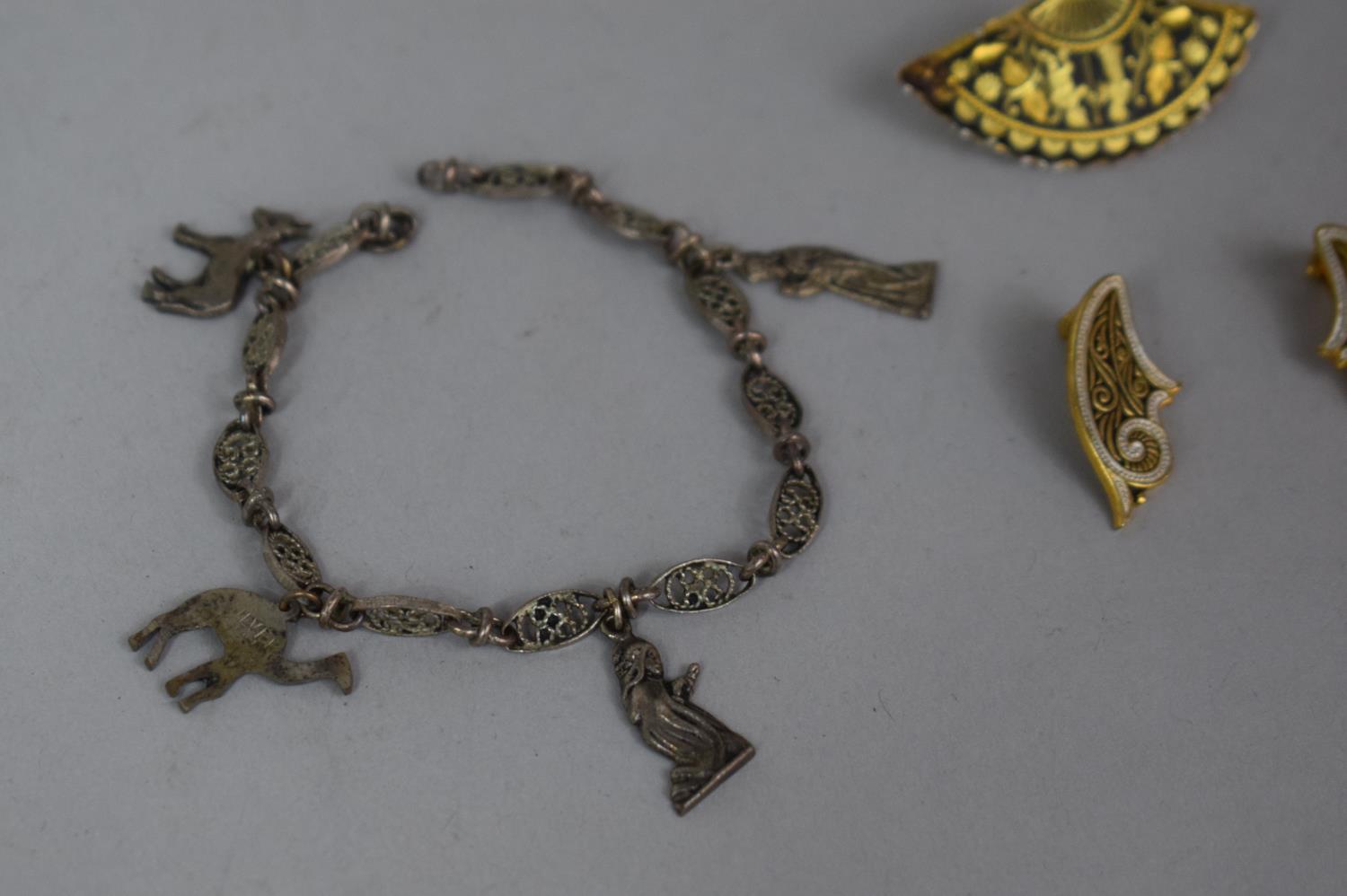 A Damascene Small Dish on Circular Feet with Similar Brooch Together with a Continental Silver - Image 2 of 3