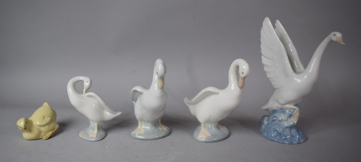 A Collection of One Ladro and Four Nao Duck Ornaments, The Tallest 19cm