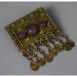 A Jewish Silver Pendant Brooch of Rectangular Form in Inset Amethyst Stones and Filigree Tassels,