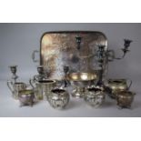 A Silver Plated Gallery Tray with Claw Feet Containing Various Silver Plated Items to Include