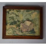 A Small Framed Picture of House in Woods, 24cm Wide