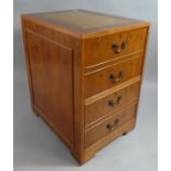 A Late 20th Century Yew Wood Two Drawer Filing Cabinet with Tooled Leather Top, 48cm Wide