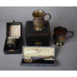 Three Cased Silver Christening Items, Tankard (Birming 1954), Napkin Ring (Birmingham 1953) and