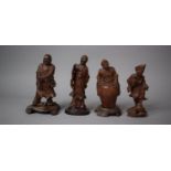 A Collection of Four Mid/Late 20th Century Oriental Carved Wood Okimonos of Elders, Tallest 14cm