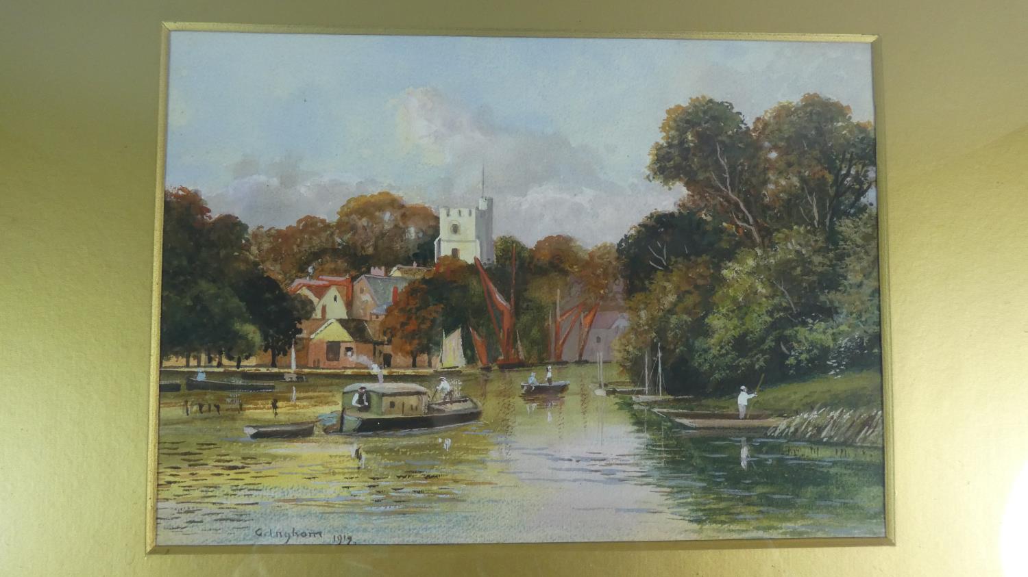 A Framed Watercolour by G Ingham 1919, River Scene, 26cm Wide - Image 2 of 3