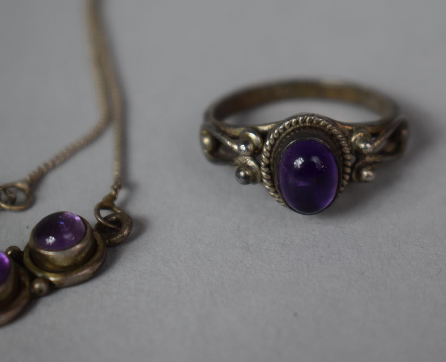 A Collection of Silver Amethyst Jewellery to Include Diamond Chip Pendant Example and Ring - Image 4 of 4