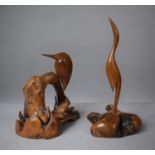 An Irish Bog Yew (4,200 Years Old) Carved Sculpture by Casey (2004) Titled "Heron on Rock" and