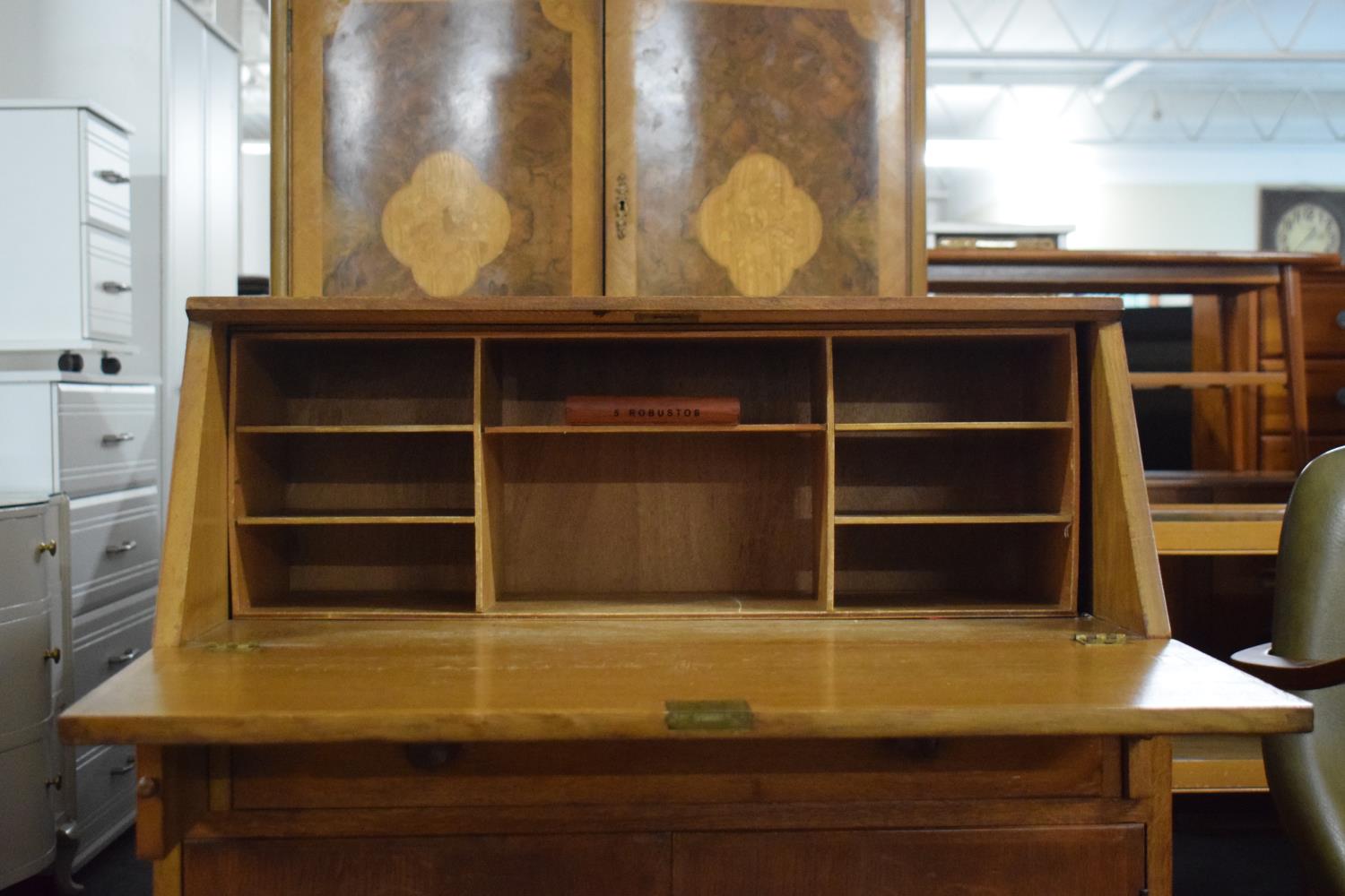 A Vintage Fall Front Bureau with Fitted Interior, Centre Drawer and Cupboard, 76cm Wide - Image 2 of 2