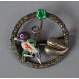 An Early 20th Century Jewelled and Enamelled Silver Brooch by Ward Brothers Decorated with Bird