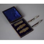 A Cased Set of White Metal Cravat Clips Together with Bar Brooch Engraved Jessie and Two Jewelled