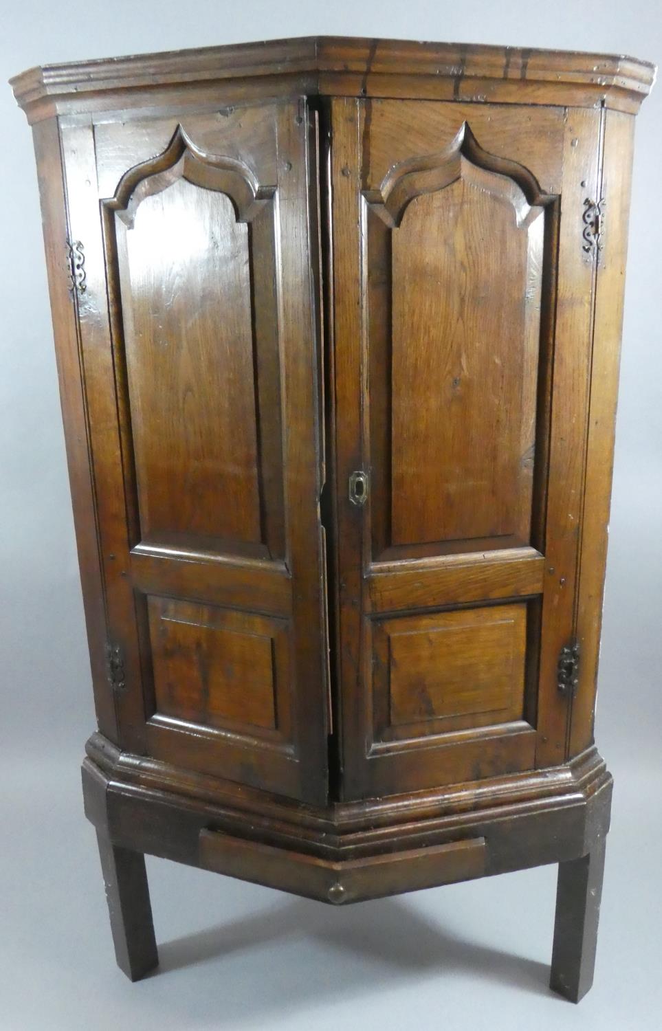 A 19th Century Oak Corner Cabinet on Stand with Panelled Doors to Fitted Shelved Interior, Base - Image 2 of 3