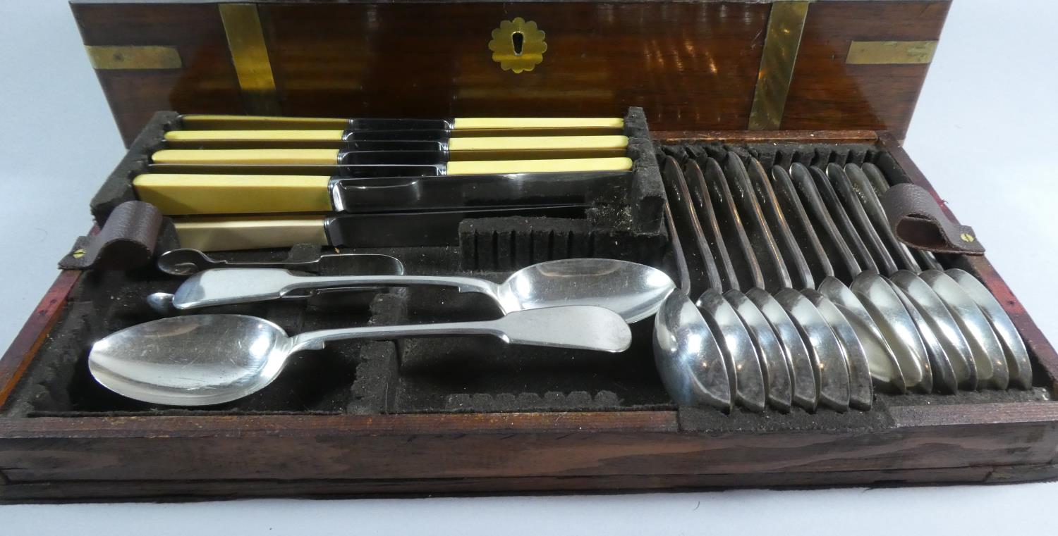 A 19th Century Brass Mounted Rosewood Writing Slope Now Converted to Cutlery Box Containing Silver - Image 5 of 5