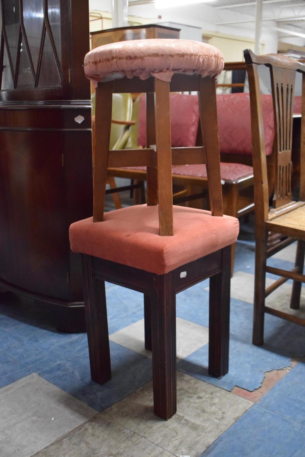 Two Vintage Stools with Circular and Square Tops, 36cm Diameter