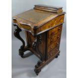 A Victorian Burr Walnut Davenport with Carved Cabriole Front Supports, Tooled Leather Writing