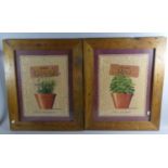 A Pair of Modern Kitchen Herb Prints, Chives and Mint, Each 39cm Wide