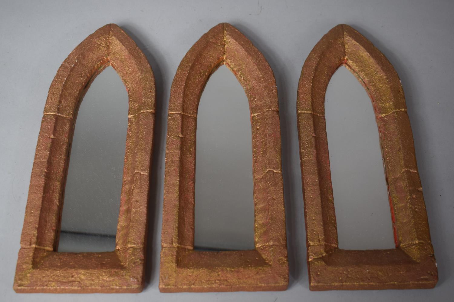 A Set of Three Composition Framed "Gothic Arch" Wall Mirrors, Handmade in England at Brighton Roc'