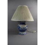 A Modern Copeland Spode Italian Blue and White Table Lamp and Shade, 55cm high