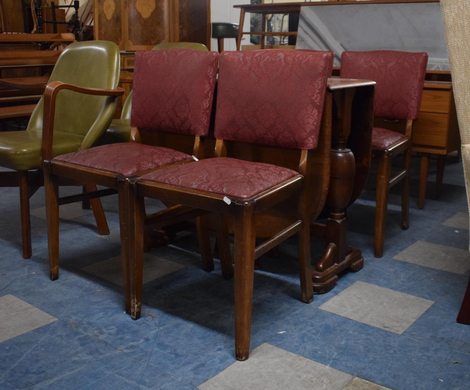 An Oak Drop Leaf Dining Table on Bulbous Supports Together with Four Vintage Oak Framed Dining