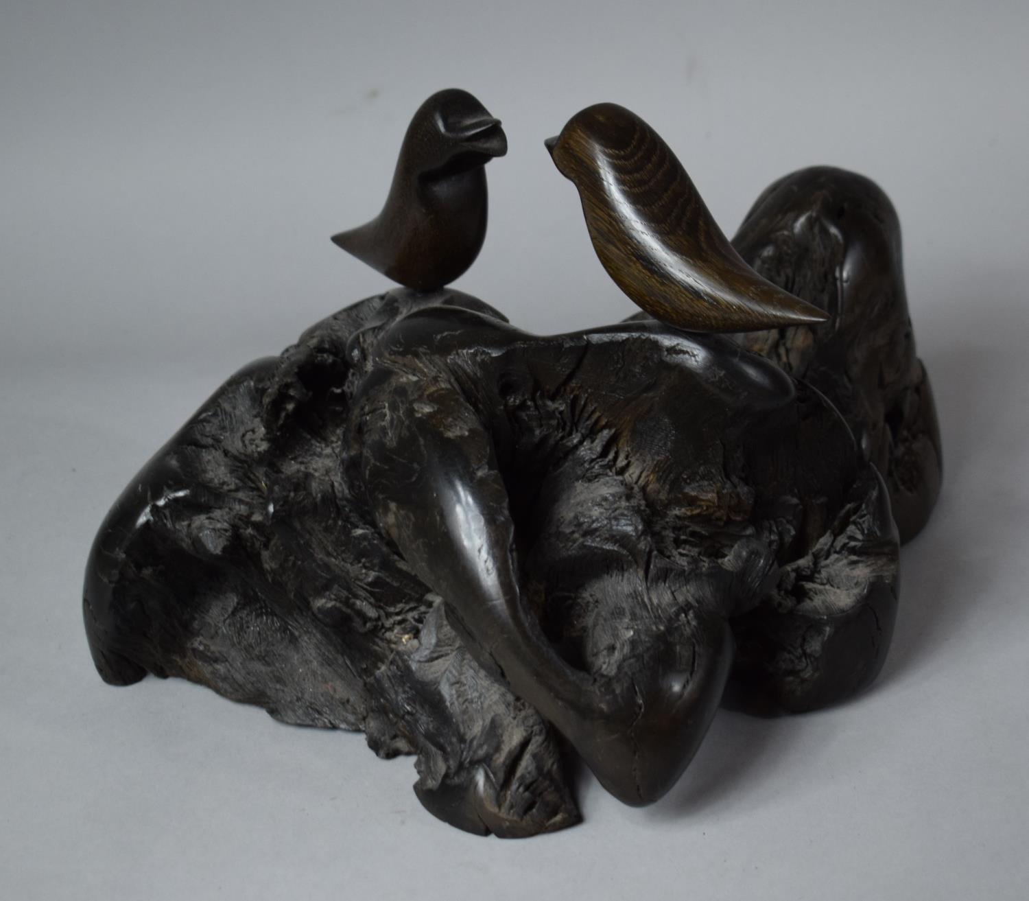 A Carved Irish Bog Oak Ornament, "Lone Birds", 5600 years old, Beeswax Finish, Signed K. Casey 2006, - Image 3 of 5