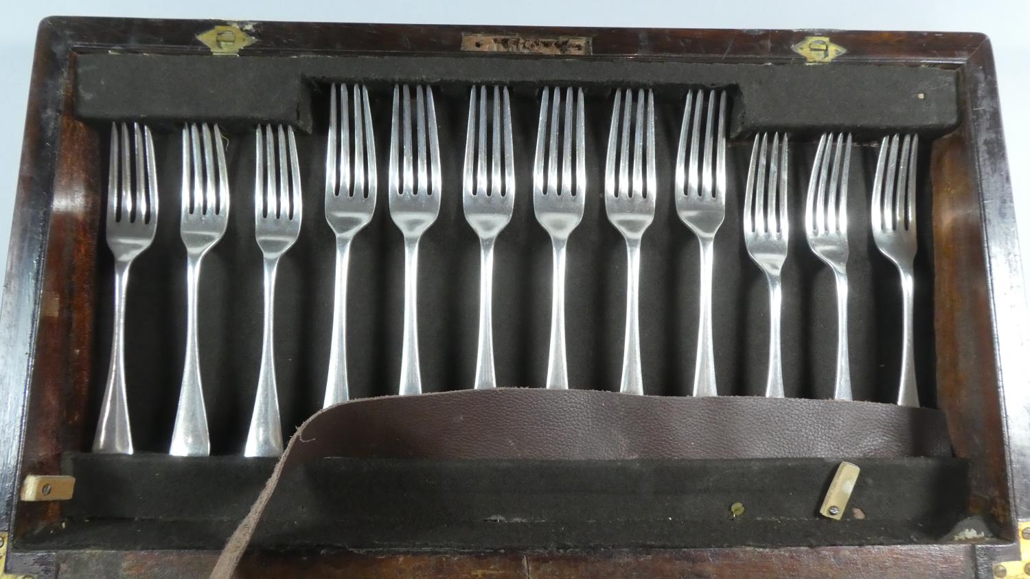 A 19th Century Brass Mounted Rosewood Writing Slope Now Converted to Cutlery Box Containing Silver - Image 4 of 5