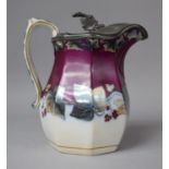 A Late 19th Davenport Jug with Pewter Lid, Ivy Wreaths Pattern, 20cm High