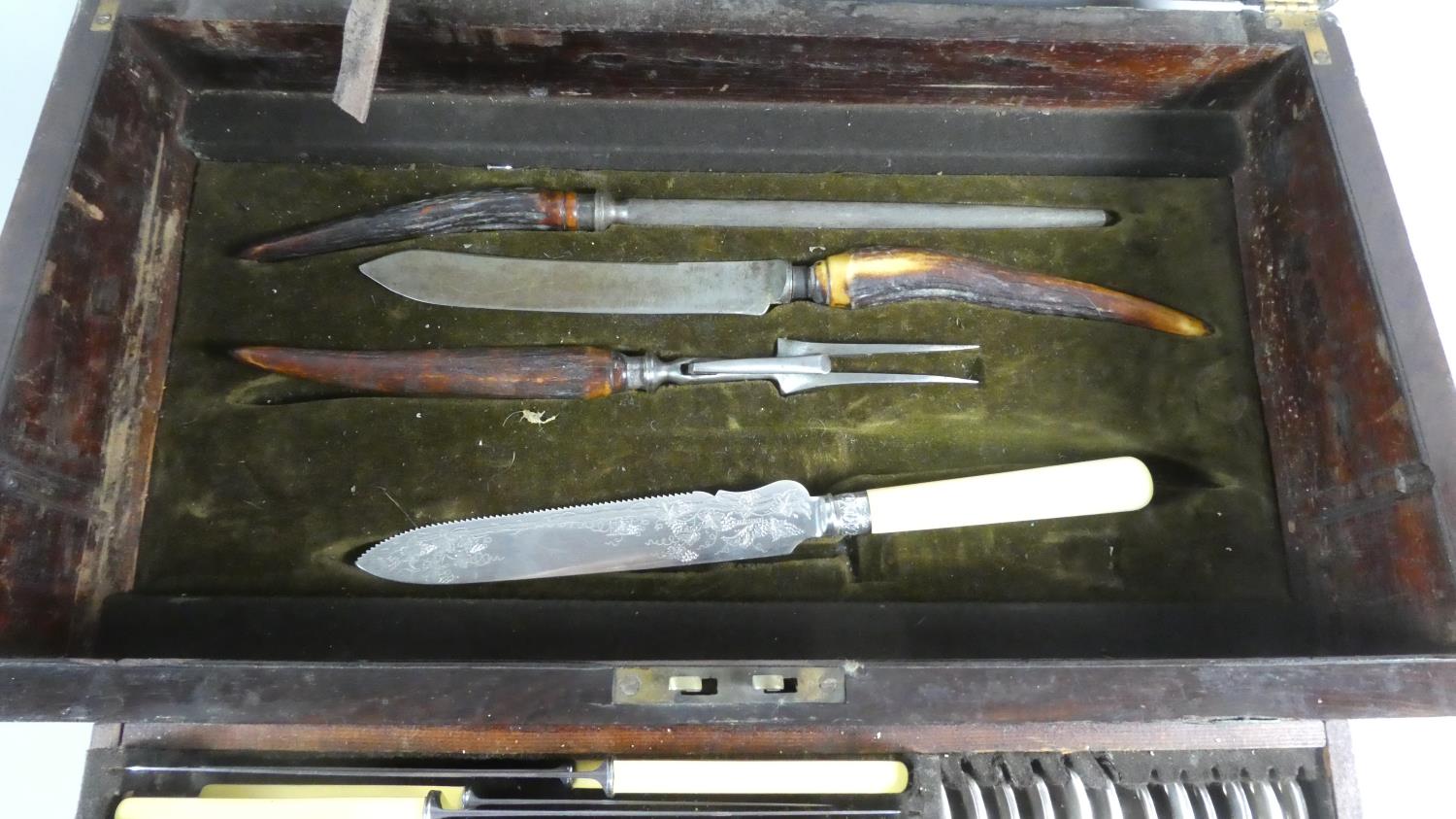 A 19th Century Brass Mounted Rosewood Writing Slope Now Converted to Cutlery Box Containing Silver - Image 3 of 5