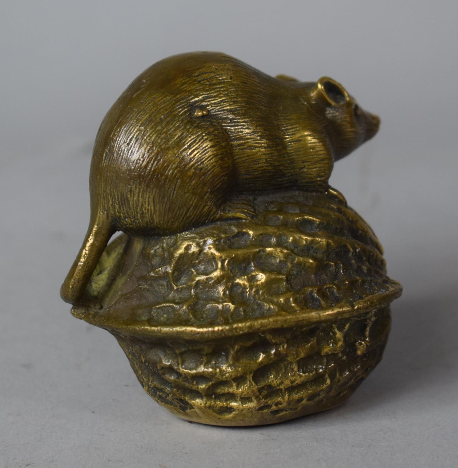 A Cast Bronze Study of a Mouse Mounted on Walnut, 7cm High - Image 3 of 4