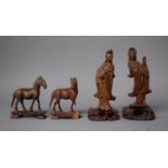 A Collection of Four Mid/Late 20th Century Oriental Carved Wood Carvings to Feature Two Goddesses (