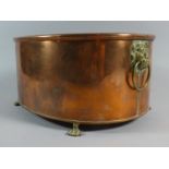 An Oval Copper Planter with Lion Mask Ring Handles and Claw Feet, 30cm Wide