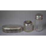 Three Silver Topped Glass Dressing Table Pots, Various Hallmarks