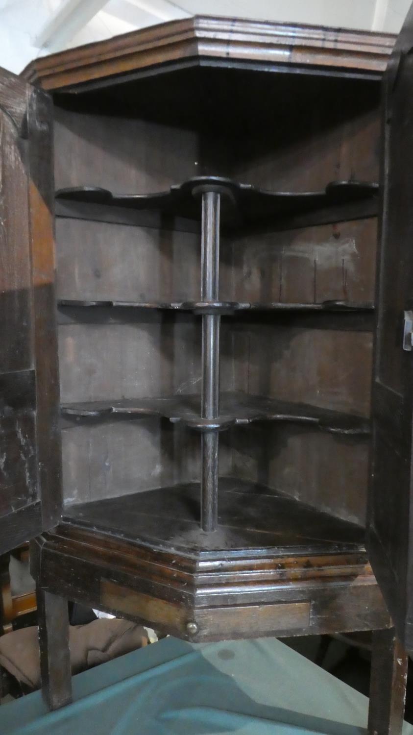 A 19th Century Oak Corner Cabinet on Stand with Panelled Doors to Fitted Shelved Interior, Base - Image 3 of 3