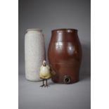 A Treacle Glazed Stoneware Barrel (no tap) and a Glazed West German Vase