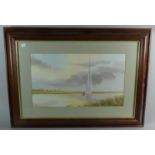 A Framed Watercolour Depicting Sailing Boat, "The Norfolk Broads" by Nick Grant, 47cm Wide