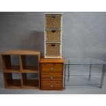 A Collection of Furniture to Include Modern Chrome and Smoked Glass TV/DVD Stand, Three Drawer
