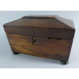 A Mid 19th Century Rosewood Tea Caddy of Sarcophagus Form on Bun Feet, For Restoration, 20cm Wide