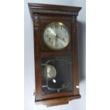 An Edwardian Mahogany Wall Clock with Replacement Battery Movement, Original Movement Detached but