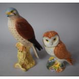 Two Beswick Birds, Small Barn Owl and Matt Kestrel No.216