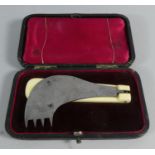 A 19th Century Ivory Handled Folding Cheese Knife, Monograved AJ and in Original Case